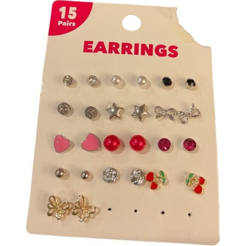 13 Pairs Stud Earrings Set Mixed Designs Silver & Gold Tone